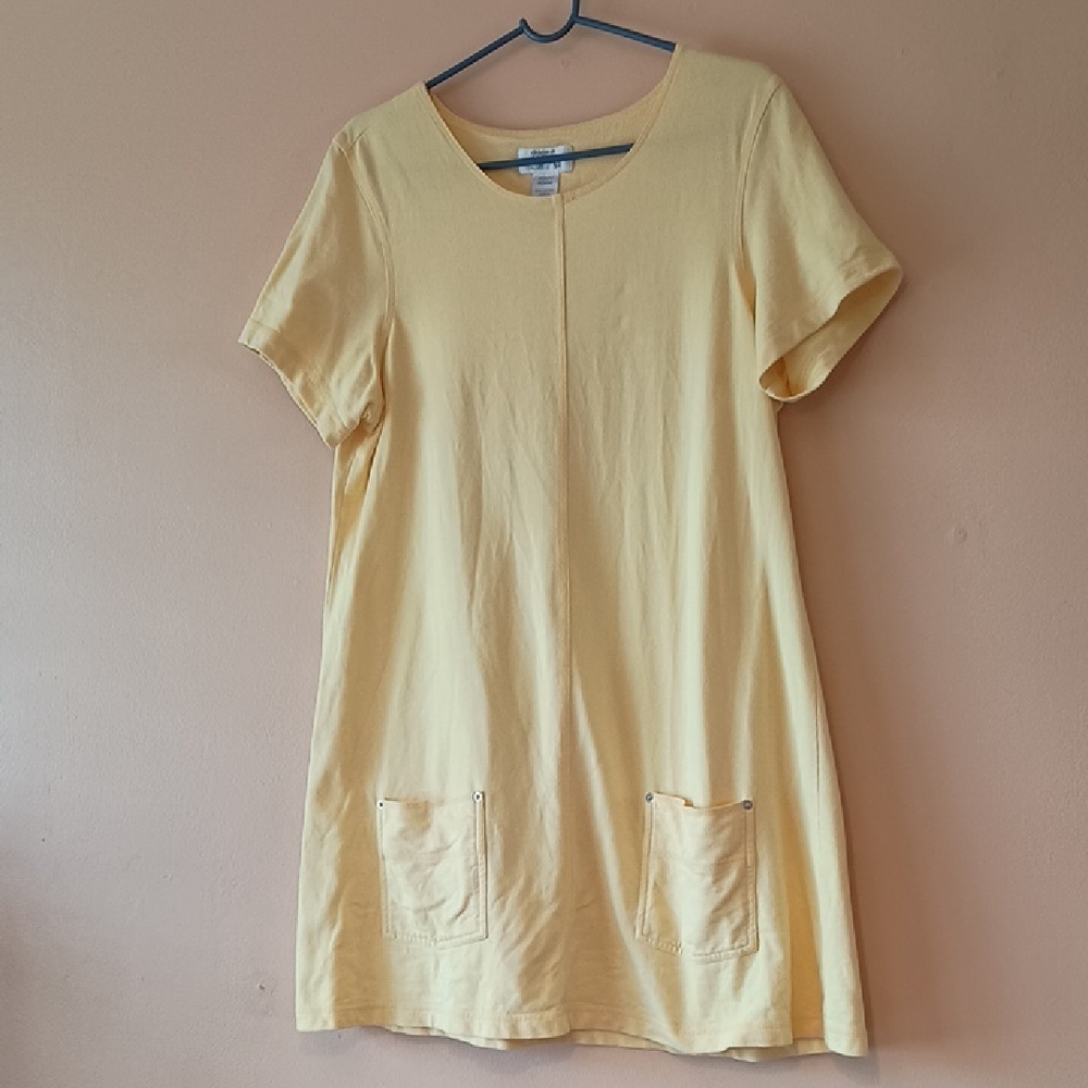 delicates Pale Yellow Mini Pocket Dress, Sz M
